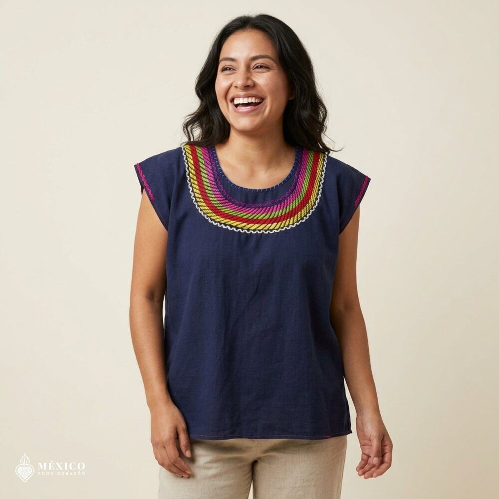 Traditional Mexican Huipil Blouse – Handmade Embroidered Manta Top